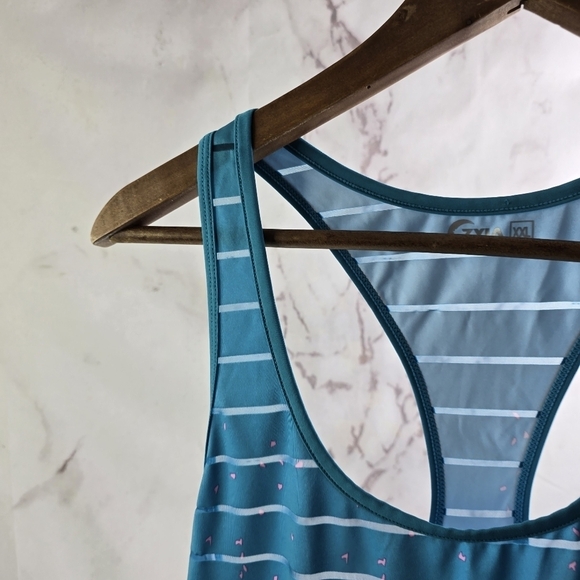 Zyia Active Tank Top Women XXL Blue Pink Striped Havana Splatter Ombre - Picture 2 of 10